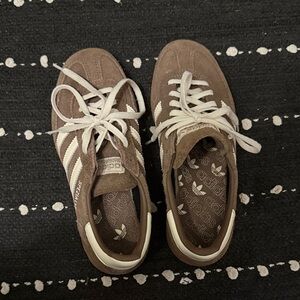 Adidas Brown Sneakers with Cream Stripes